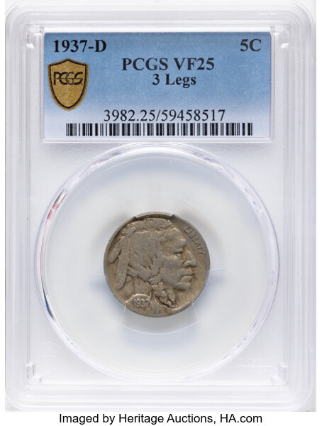 1937-D 5c 3 Legs, FS-901 VF25 thumbnail 4