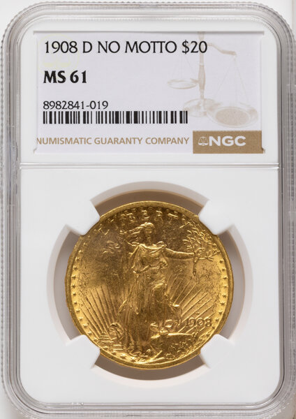 1908-D $20  No Motto MS thumbnail 3