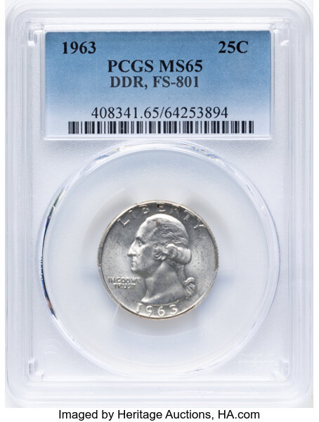 1963 25c Doubled Die Reverse, FS-801 MS thumbnail 2