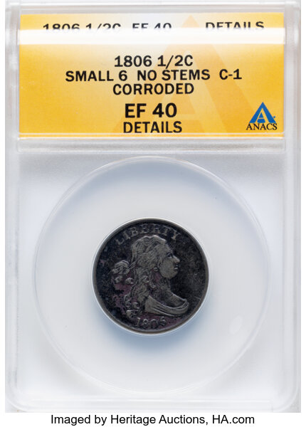 1806 1/2c Small 6, No Stems, C-1 MS BN thumbnail 2
