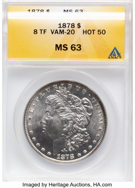 1878 8TF $1  Doubled Date, VAM-20 MS thumbnail 2
