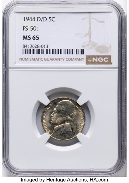Image for 1944-D/D 5c Silver, Repunched Mintmark, FS-501 MS