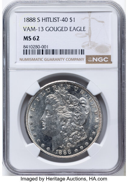 1888-S $1  Monster Gouged Eagle, VAM-13  MS thumbnail 2
