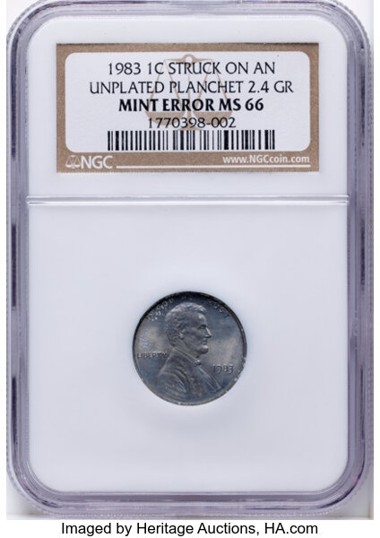 1983 1c Doubled Die Obverse, Counterclash, FS-401 MS RB thumbnail 3