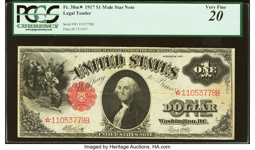 1917 $1  Mule, Star Replacement (Fr. 38m*) thumbnail 2