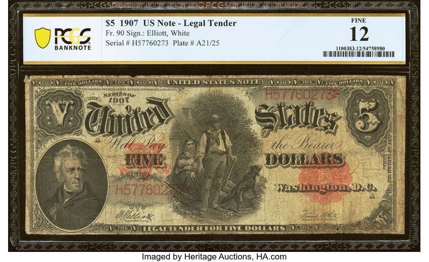 1907 $5  Mule (Fr. 90m) thumbnail 4