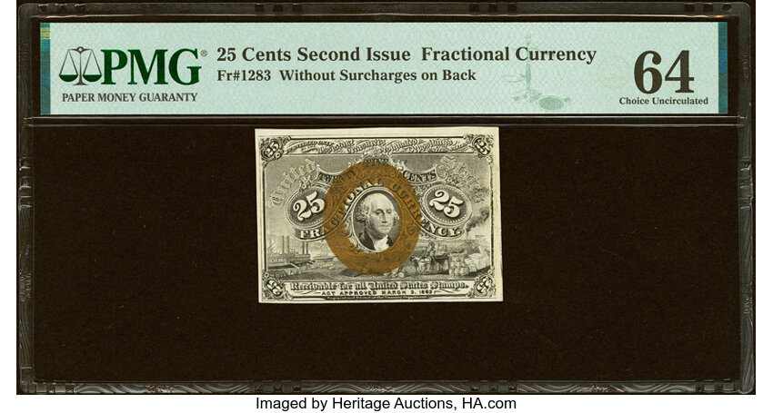  25c Head of George Washington in Bronze Oval Frame (Fr. 1283) thumbnail 20