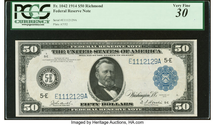 1914 $50  Blue Seal, Richmond (Fr. 1042) thumbnail 2
