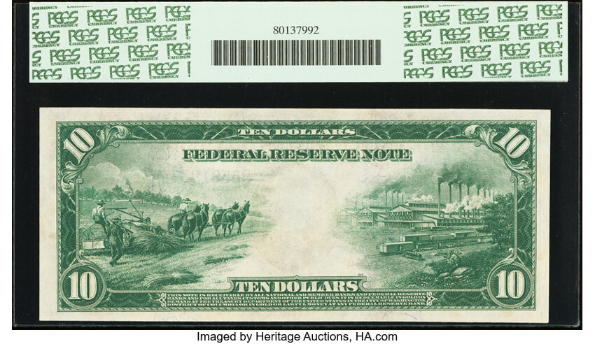 1914 $10  Blue Seal, New York (Fr. 909) thumbnail 6