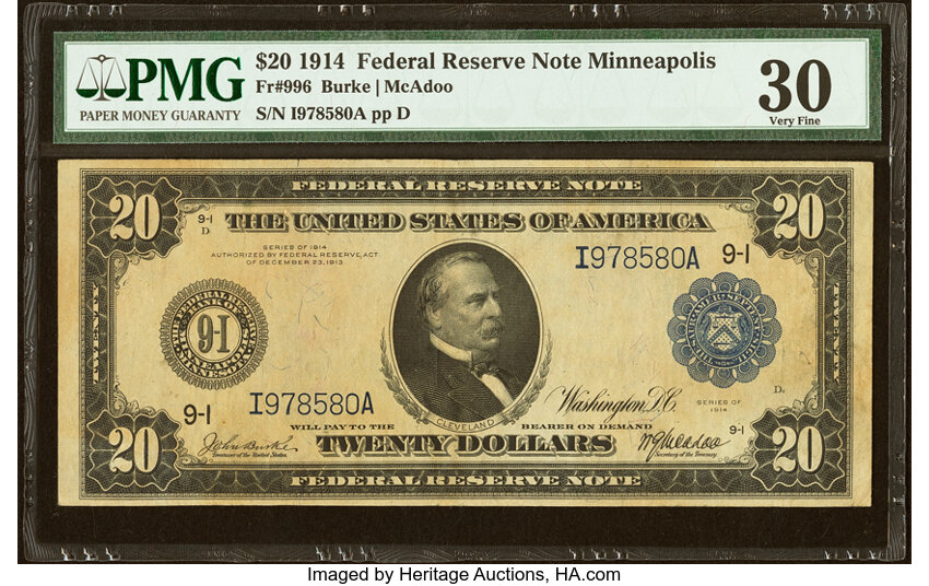 1914 $20  Blue Seal, Minneapolis (Fr. 996) thumbnail 3