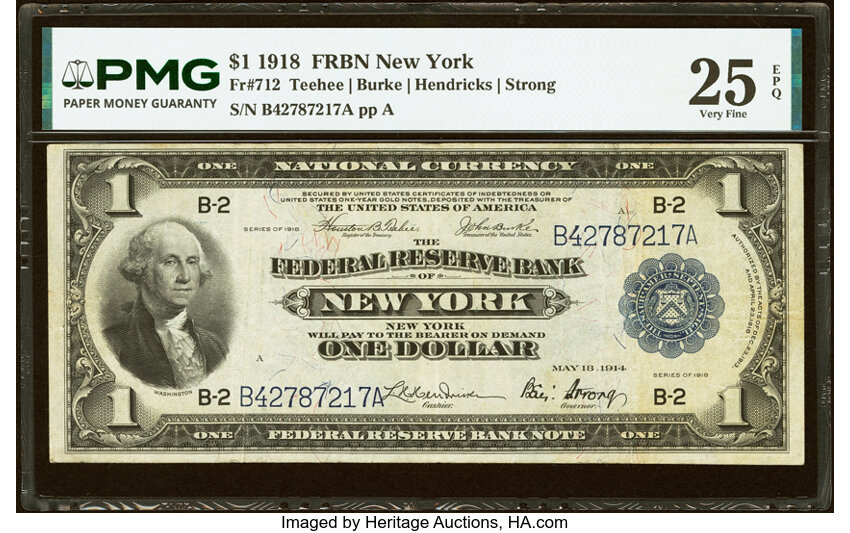 1918 $1  New York (Fr. 712) thumbnail 2