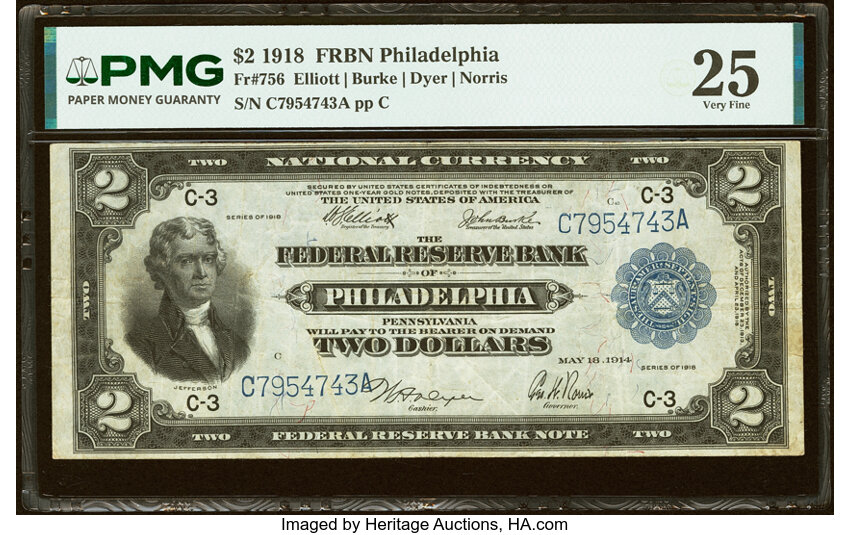 1918 $2  Philadelphia (Fr. 756) thumbnail 2