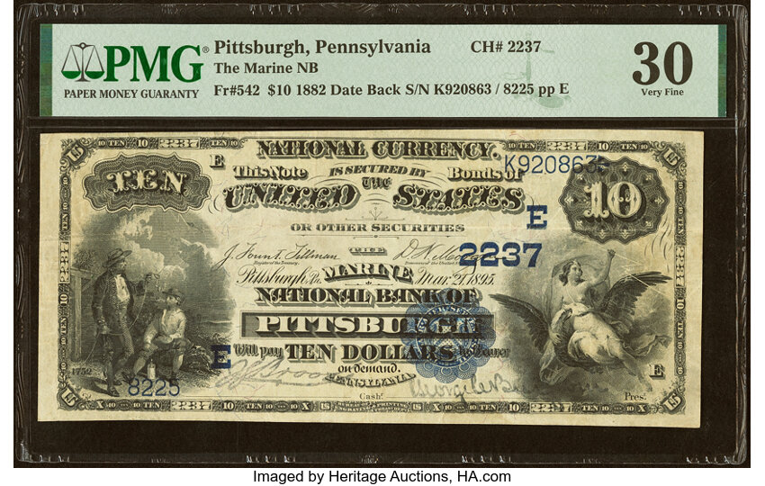 1882 $10  2nd Charter Period, 2nd Issue, Date Back (Fr. 542) thumbnail 3