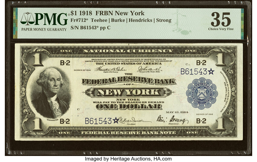 1918 $1  New York, Star Replacement (Fr. 712*) thumbnail 4
