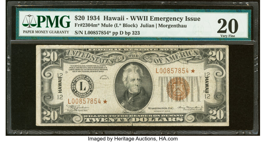 1934 $20  Hawaiian, Star Replacement (Fr. 2304*) thumbnail 3