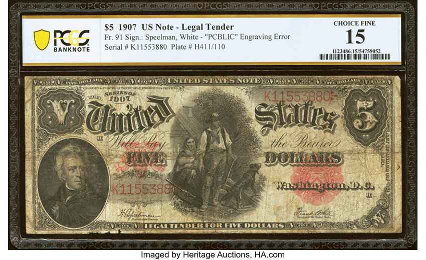 1907 $5  Mule (Fr. 91m) thumbnail 10
