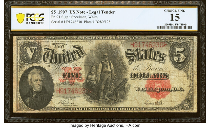 1907 $5  Mule (Fr. 91m) thumbnail 9
