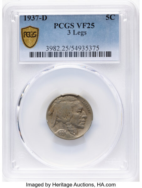 1937-D 5c 3 Legs, FS-901 VF25 thumbnail 2