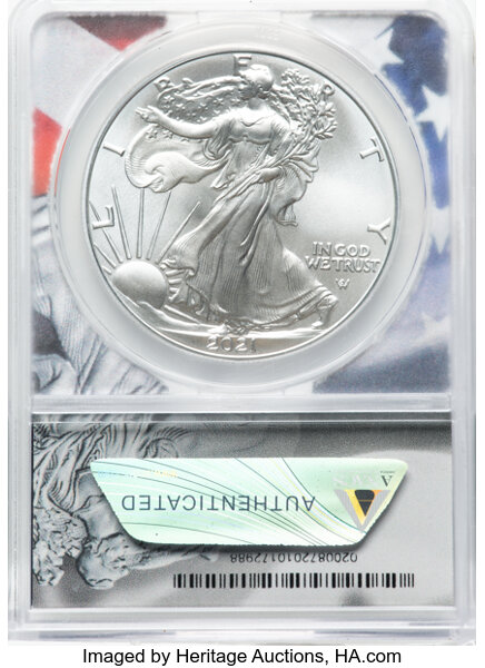2021 $1  Silver Eagle, Type 2 MS63 CAC thumbnail 10