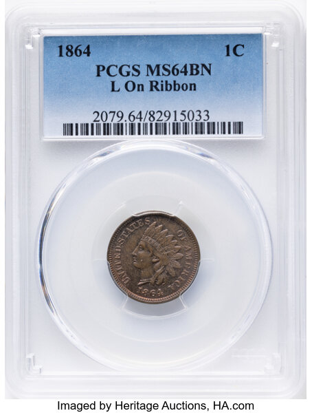 1864 1c L on Ribbon MS BN thumbnail 3