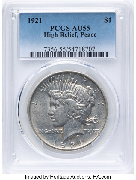 Image for 1921 $1  Peace, High Relief AU55 CAC