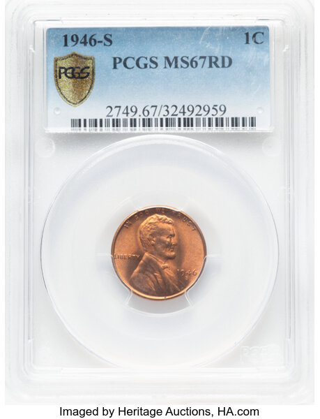 1946-S 1c MS RD MS67 RD CAC thumbnail 2