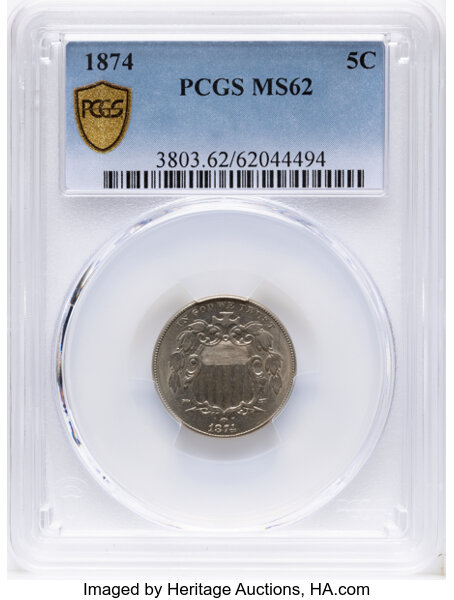 Shield Nickel 5c No Rays, 1867-1883 [Type] MS62 thumbnail 2