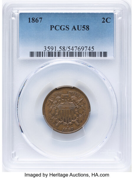 2-Cent Piece Set 2c no 1867 DDO, 10 Coins MS BN thumbnail 3