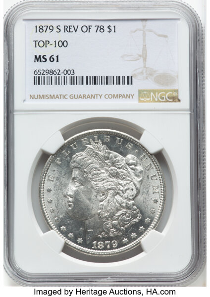 1879-S $1  Reverse of 1878, Engraved Wing Feathers, VAM-135 MS thumbnail 3