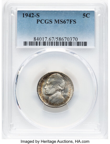 1942-S/S 5c Silver, Repunched Mintmark, FS-501 MS FS thumbnail 2