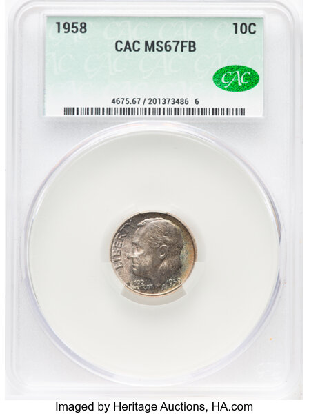 Roosevelt Dime 10c Silver, 1946-1964 MS FB [Type] MS67 FB thumbnail 3