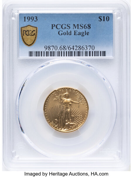 American Gold Eagle (AGE) G$10  1/4 Ounce, 1986- [Type] MS68 thumbnail 2