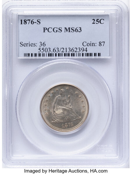 1876-S 25c Misplaced Date, FS-302 MS thumbnail 2