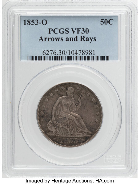 1853-O 50c Arrows & Rays, WB-19 MS thumbnail 2
