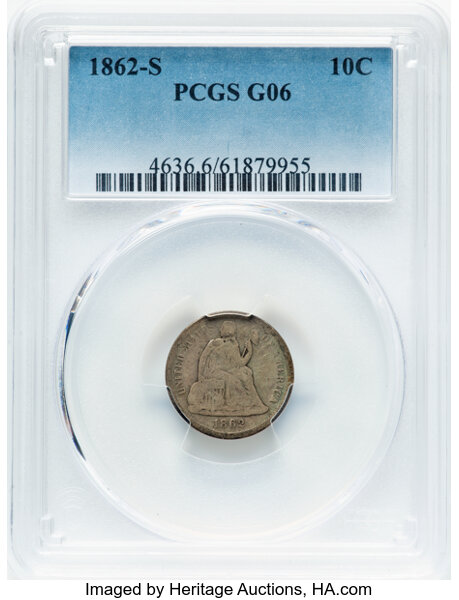 1862-S 10c MS thumbnail 2