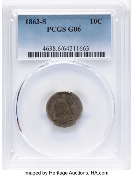 1863-S 10c MS thumbnail 2