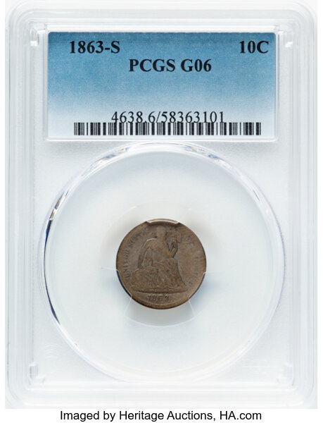 1863-S 10c MS thumbnail 4