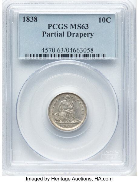 1838 10c Partial Drapery, F-108A MS thumbnail 2