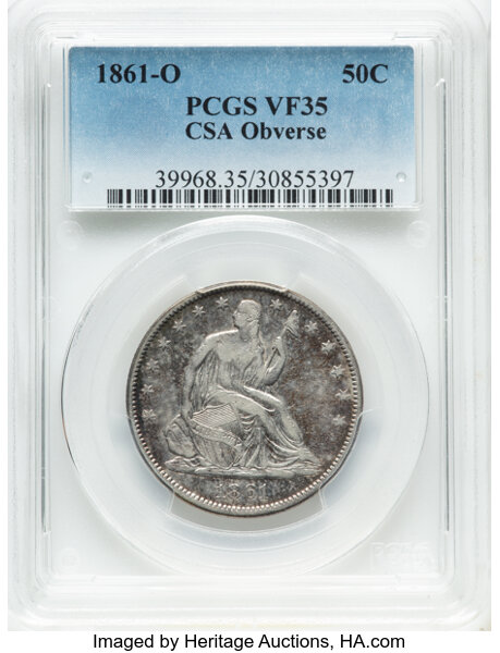 1861-O 50c CSA Obverse, Die Crack, FS-401, W-11 MS thumbnail 2