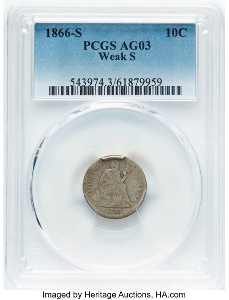 Image for 1866-S 10c Weak S MS
