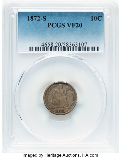 1872-S 10c MS thumbnail 2