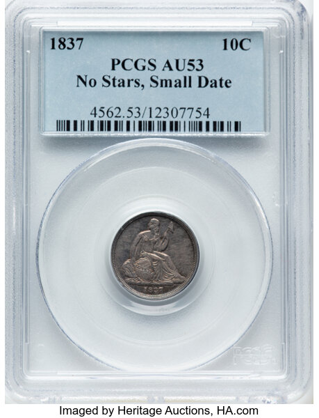 1837 10c No Stars, Small Date MS thumbnail 3
