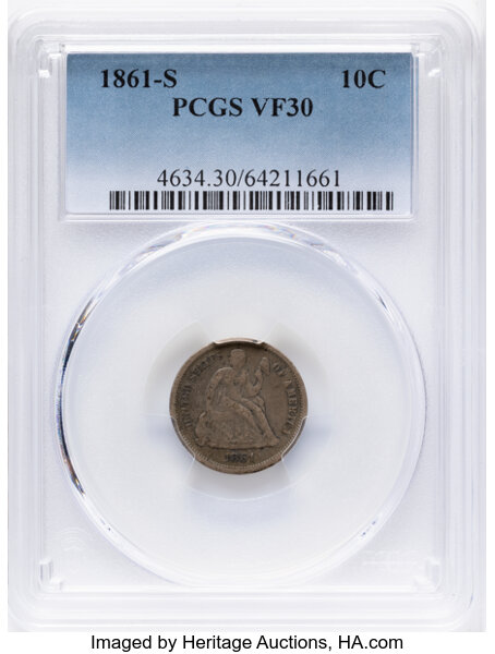 1861-S 10c MS thumbnail 2
