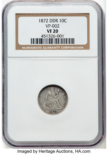 1872 10c Doubled Die Reverse, F-105, FS-801 MS thumbnail 2
