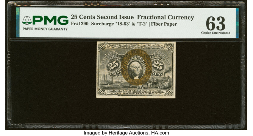  25c Head of George Washington in Bronze Oval Frame (Fr. 1290) thumbnail 5