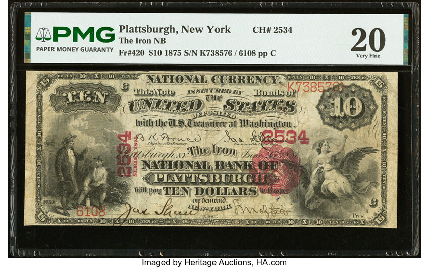 1875 $10  1st Charter Period, Scalloped Seal (Fr. 420) thumbnail 5