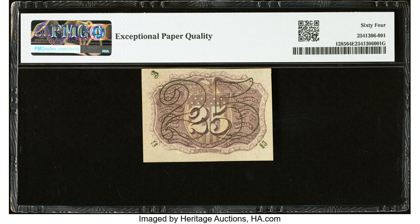  25c Head of George Washington in Bronze Oval Frame (Fr. 1285) thumbnail 3