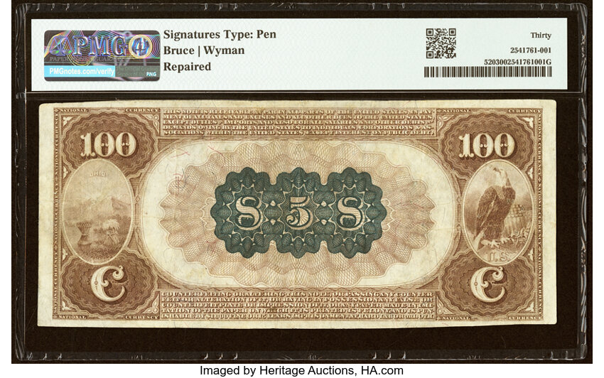1882 $100  2nd Charter Period, 1st Issue, Brown Back (Fr. 520) thumbnail 3