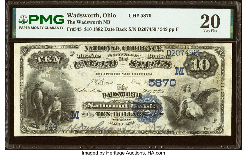 1882 $10  2nd Charter Period, 2nd Issue, Date Back (Fr. 545) thumbnail 2