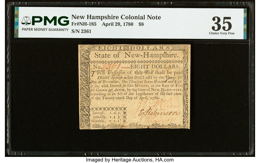 Apr 29, 1780 $8  New Hampshire (Fr. NH185) thumbnail 2